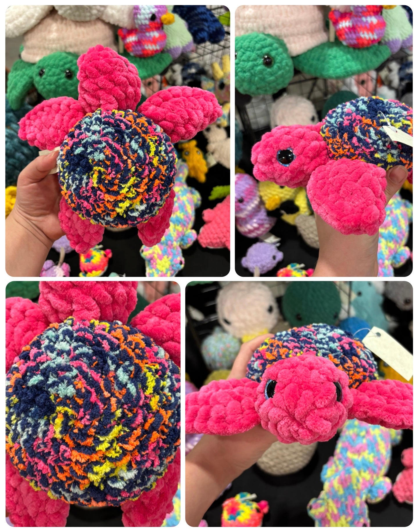 Neon & Pink Sea Turtle Crochet Plush