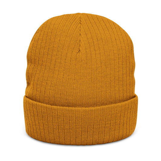 The Reptile Jungle Mustard Knit Beanie - Embroidered Cuffed Winter Hat