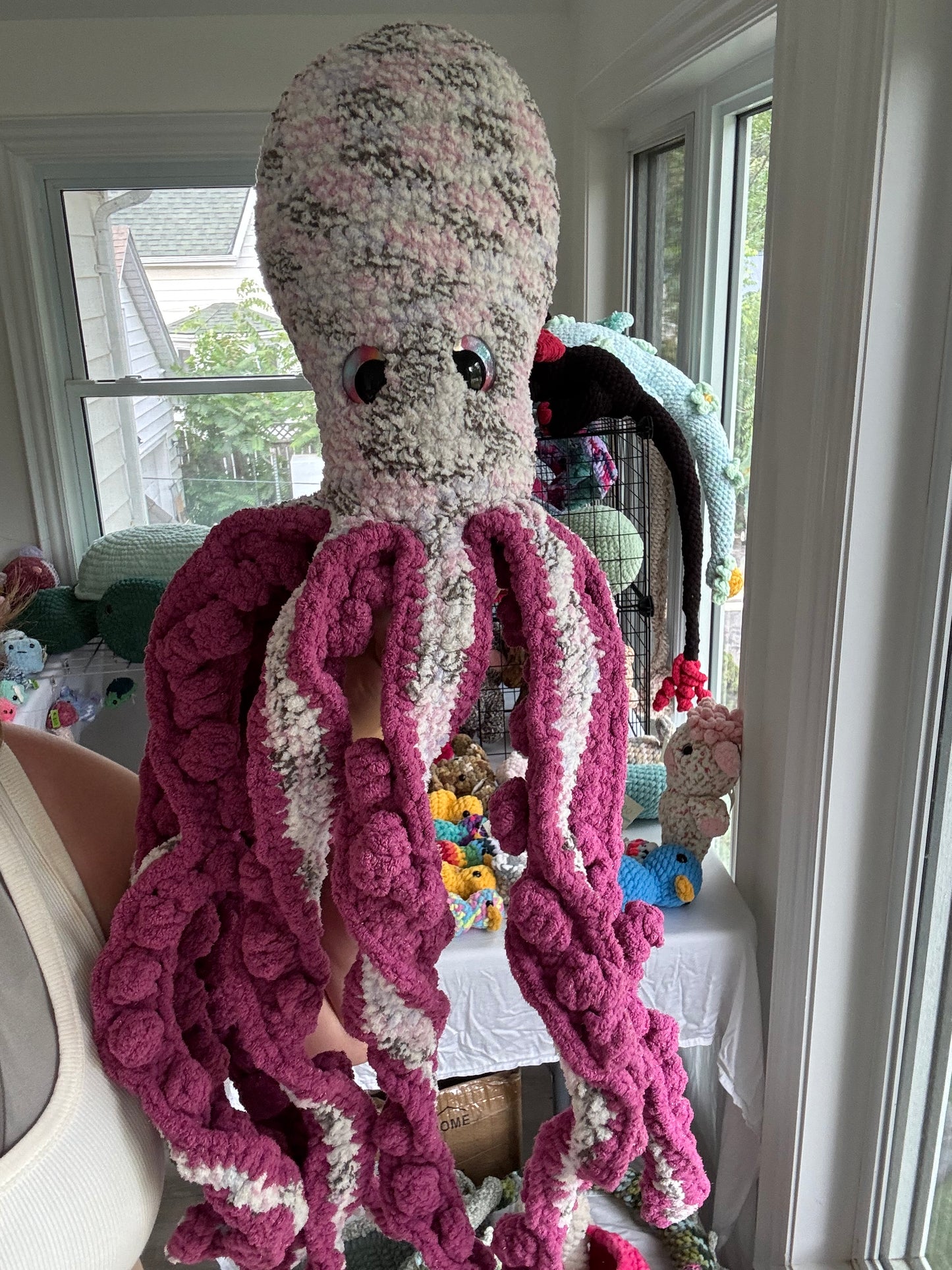 White & Pink Orla The Octopus Crochet Plush