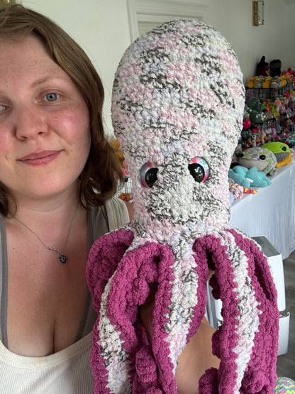 White & Pink Orla The Octopus Crochet Plush