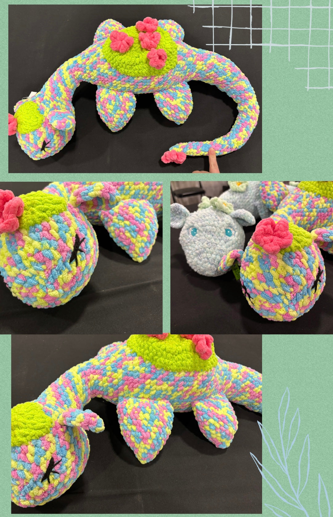 Cotton Candy Flower Plesiosaur Crochet Plush