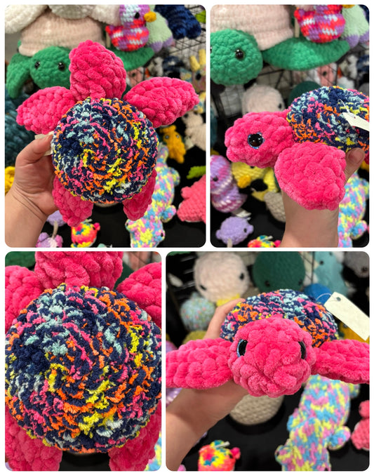 Neon & Pink Sea Turtle Crochet Plush