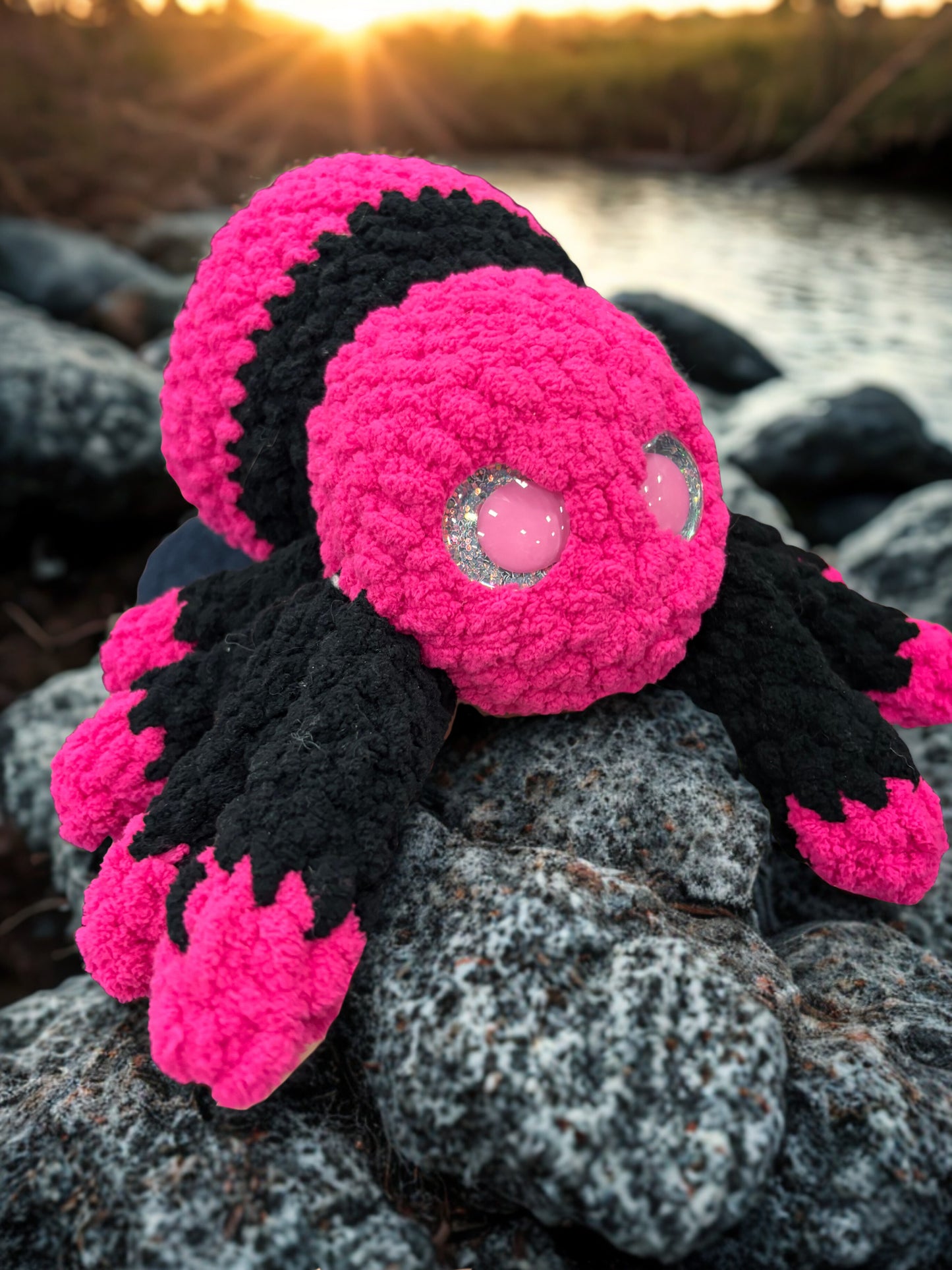Pink & Black Spider Crochet Plush